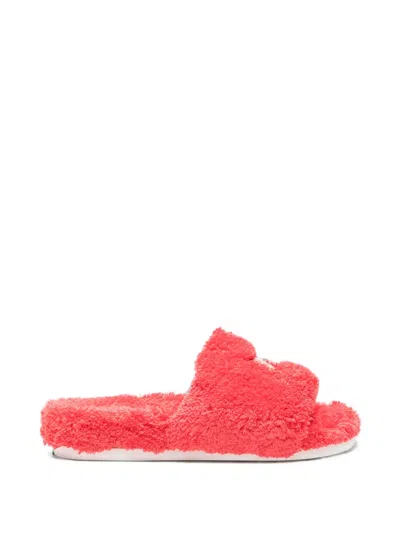Mm6 Maison Margiela Kids' Logo-patch Faux-fur Slippers In Red