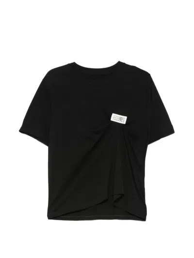 Mm6 Maison Margiela Black Draped T-shirt With Logo Patch In Animal Print