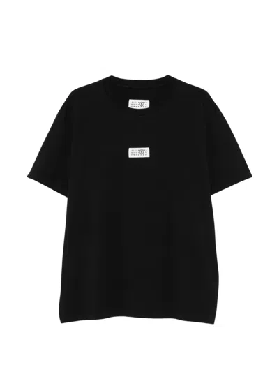 Mm6 Maison Margiela Short-sleeve Minimalist Black Cotton T-shirt In Animal Print