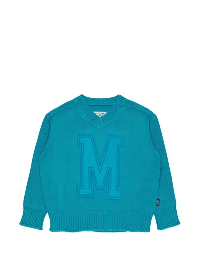 Mm6 Maison Margiela Kids' 로고 패치 V넥 스웨터 In Blue