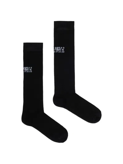 Mm6 Maison Margiela Kids' Logo-print Knee-high Socks In Black