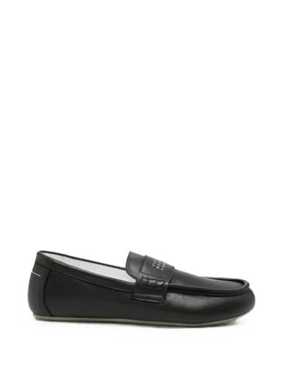 Mm6 Maison Margiela Kids' Logo-print Leather Loafers In Black