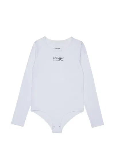Mm6 Maison Margiela Kids' Logo-print Long-sleeve Bodysuit In White
