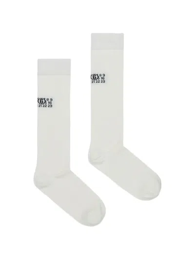 Mm6 Maison Margiela Kids' Logo-print Socks In White
