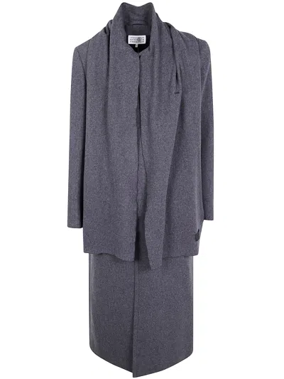 Mm6 Maison Margiela Long Coat With Scarf Detail In Gray