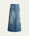Mm6 Maison Margiela Blue Distressed Denim Maxi Skirt In Light/blue
