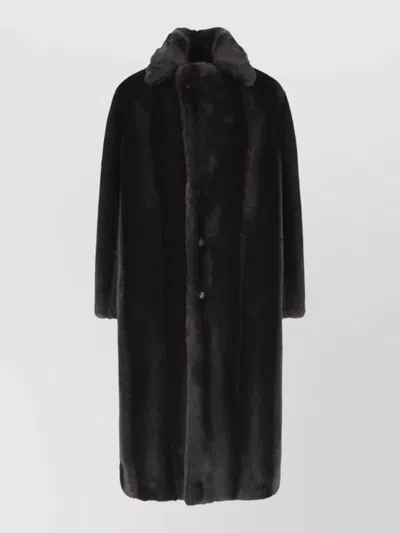 Mm6 Maison Margiela Long Faux Fur Texture Casual Coat In Black