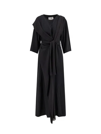 Mm6 Maison Margiela Long Jersey Dress With Satin Inserts In Black