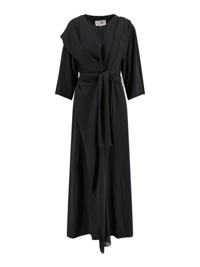 Mm6 Maison Margiela Long Jersey Dress With Satin Inserts