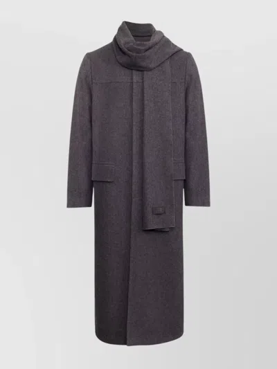 Mm6 Maison Margiela Long Length Coat With Back Vent And Scarf Detail In Gray