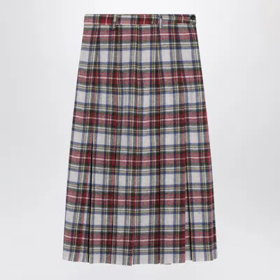 Mm6 Maison Margiela Long Pleated Wool-blend Skirt With Check Pattern In Multi