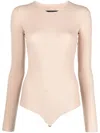 Mm6 Maison Margiela Long Sleeve Bodysuit In Beige