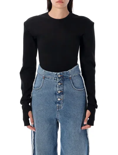 Mm6 Maison Margiela Long Sleeve Bodysuit In Black
