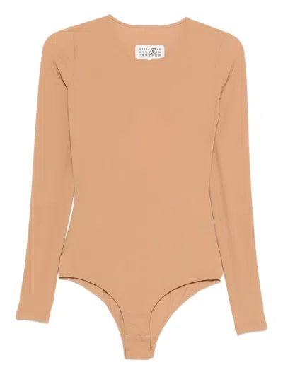 Mm6 Maison Margiela Long Sleeve Bodysuit In Brown