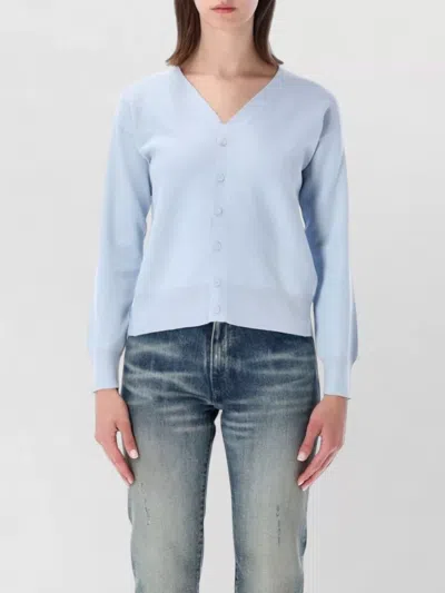 Mm6 Maison Margiela Long Sleeve Cardigan Ribbed Hem V Neckline In Blue