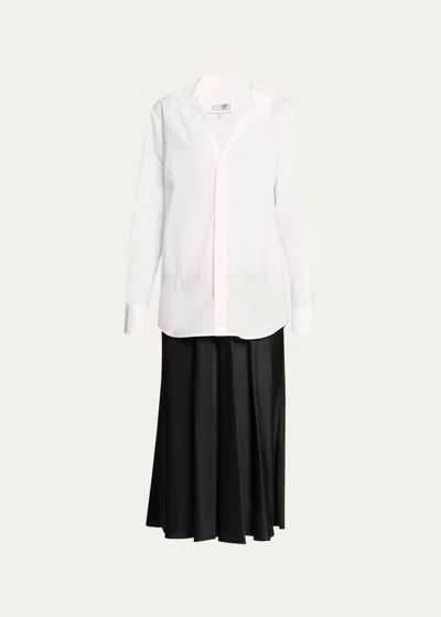 Mm6 Maison Margiela Long-sleeve Combo Midi Shirtdress In White