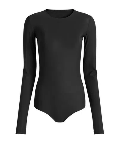 Mm6 Maison Margiela Long-sleeve Crewneck Bodysuit In Black