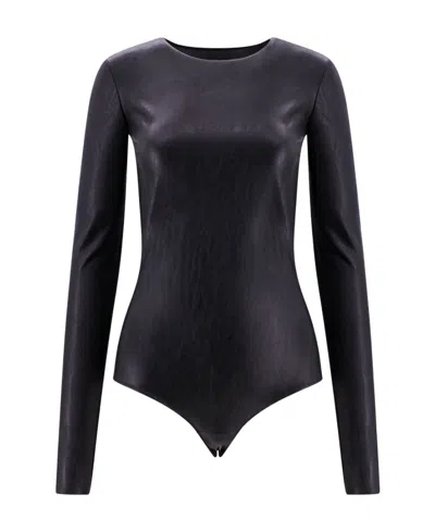 Mm6 Maison Margiela Long-sleeve Faux-leather Body In Black