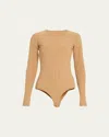 Mm6 Maison Margiela Numbers-motif Jersey Bodysuit In Camel