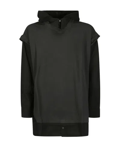 Mm6 Maison Margiela Long-sleeve Layered Hooded T-shirt In Black