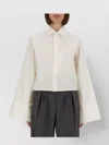 Mm6 Maison Margiela Long Sleeve Pointed Collar Wide Cuffs Top In White