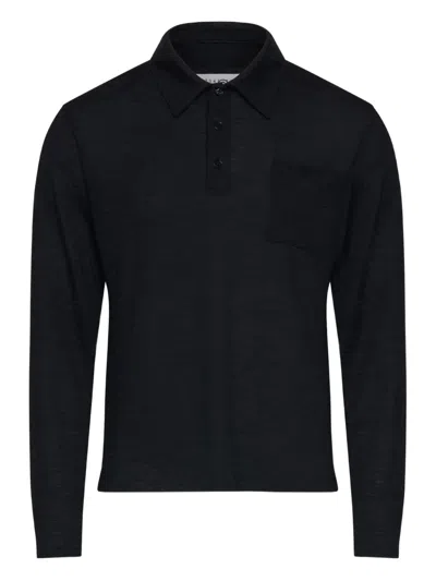 Mm6 Maison Margiela Long-sleeve Polo Shirt In Black