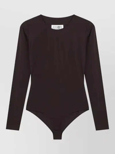 Mm6 Maison Margiela Long Sleeve Round Neck Slim Fit Top In Brown
