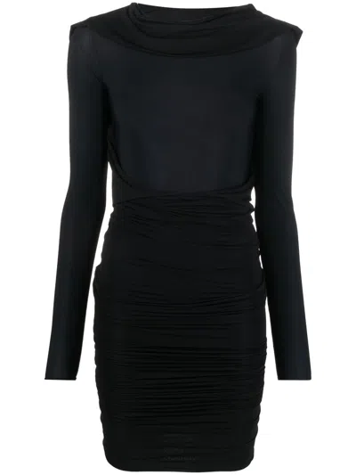 Mm6 Maison Margiela Long-sleeve Ruched Dress In Schwarz