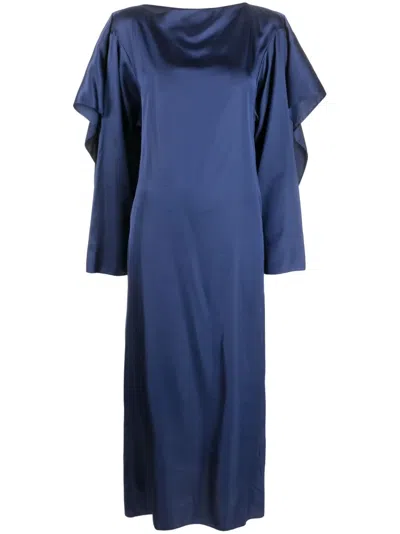 Mm6 Maison Margiela Long-sleeve Satin Midi Dress In Blue