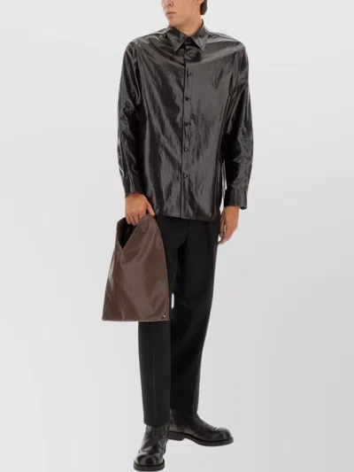Mm6 Maison Margiela Long Sleeve Shiny Pointed Collar Shirt In Black