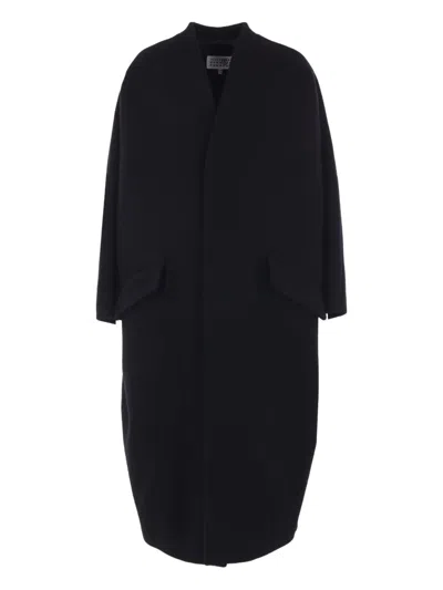 Mm6 Maison Margiela Long-sleeve Virgin-wool-blend Coat In Black