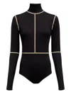 Mm6 Maison Margiela Mm6 By Maison Margiela High Neck Bodysuit With Contrasting Beige Piping In Black