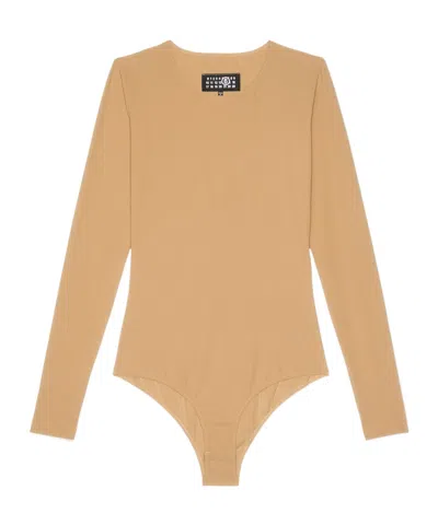 Mm6 Maison Margiela Long-sleeved Bodysuit In Nude