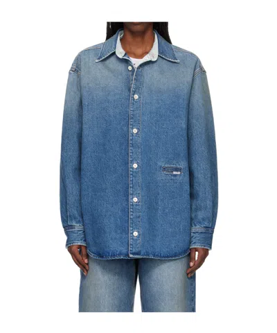 Mm6 Maison Margiela Long-sleeved Denim Shirt In Blue