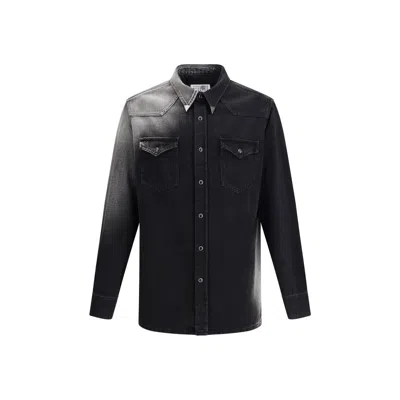 Mm6 Maison Margiela Western Style Denim Shirt Pockets In Black