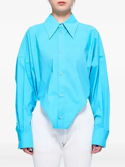 Mm6 Maison Margiela Long-sleeved Pointed-hem Shirt In Blue