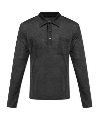 Mm6 Maison Margiela Long-sleeved Polo Shirt In Blue