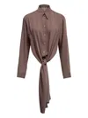 Mm6 Maison Margiela Collared Neck Long-sleeved Shirt With Open Back In Brown
