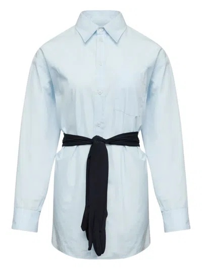 Mm6 Maison Margiela Glove-attachment Long-sleeved Shirt In Blue