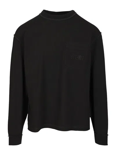 Mm6 Maison Margiela Long-sleeved Cotton T-shirt In Black
