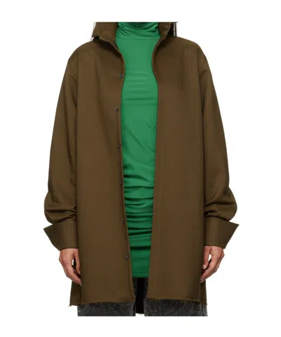 Mm6 Maison Margiela Long-sleeved Twill Shirt Jacket In Brown