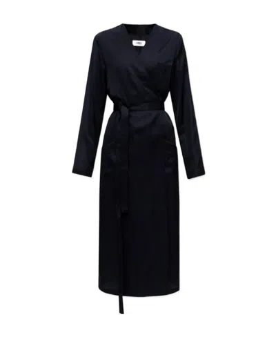 Mm6 Maison Margiela Long-sleeved Wrap Dress In Black