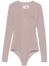 Mm6 Maison Margiela Mm6 By Maison Margiela Long-sleeved Bodysuit In Taupe Grey With Signature Motif In 灰色