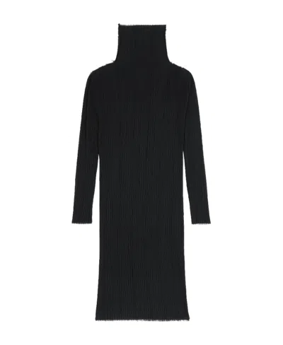 Mm6 Maison Margiela Long Sleeves Plissé Midi Dress In Black