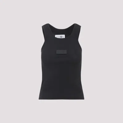 Mm6 Maison Margiela Numeric Logo Patch Stretch Cotton Tank In Blue