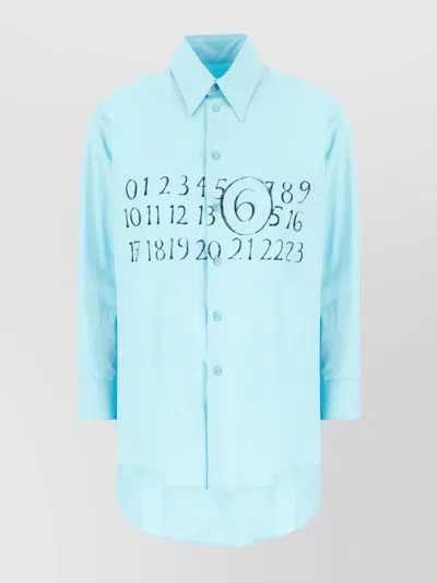 Mm6 Maison Margiela Longline Hem Graphic Print Shirt In Blue