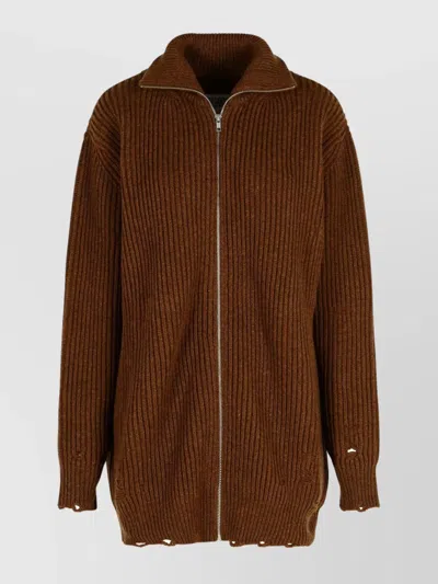 Mm6 Maison Margiela Longline Wool Sweater High Collar In Brown