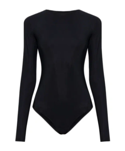 Mm6 Maison Margiela Numbers-print Long-sleeve Bodysuit In Black