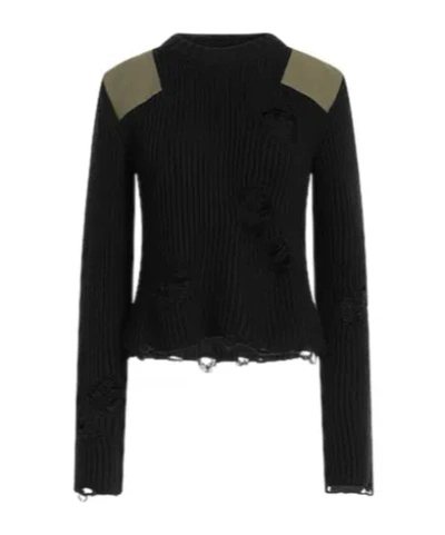 Mm6 Maison Margiela Longsleeve Crewneck Knit Sweater In Black