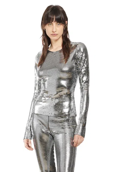 Mm6 Maison Margiela Metallic Long-sleeve T-shirt In Silver